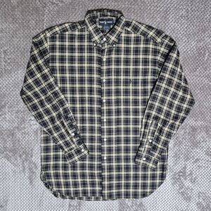 Ralph Lauren McMeel Men Plaid Shirt Preppy Navy Blue Pony Cotton L/S Size Medium